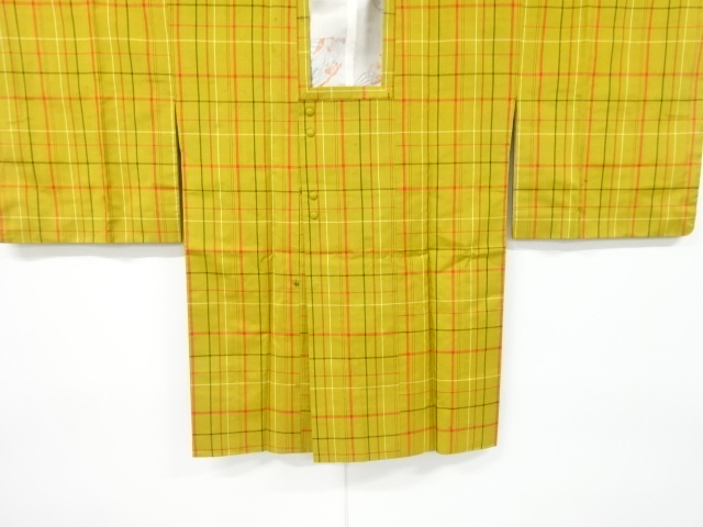 JAPANESE KIMONO / ANTIQUE MICHIYUKI COAT / SILK / OSHIMA TSUMUGI / WOVEN GRID